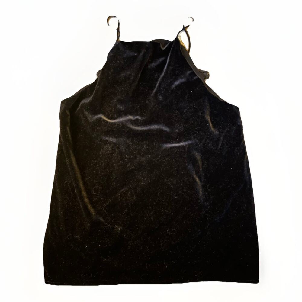 DO+BE Black Velvet Lace Back Halter Crop Top Sleeveless Party Top Size Medium